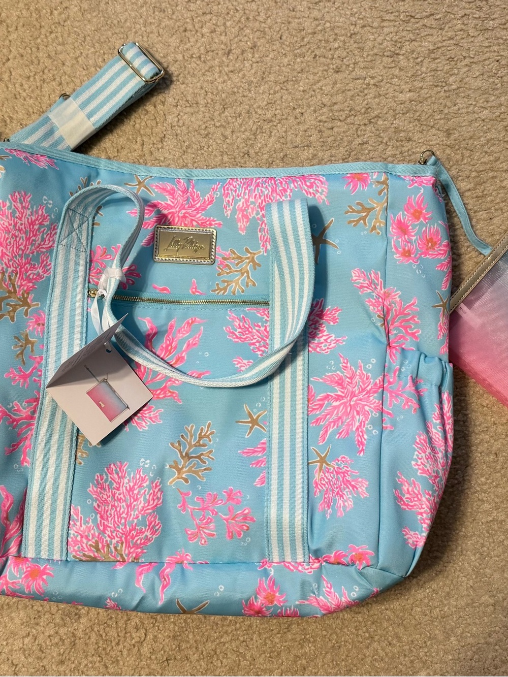 Lilly Pulitzer Aqua & Pink Coral Print Tote